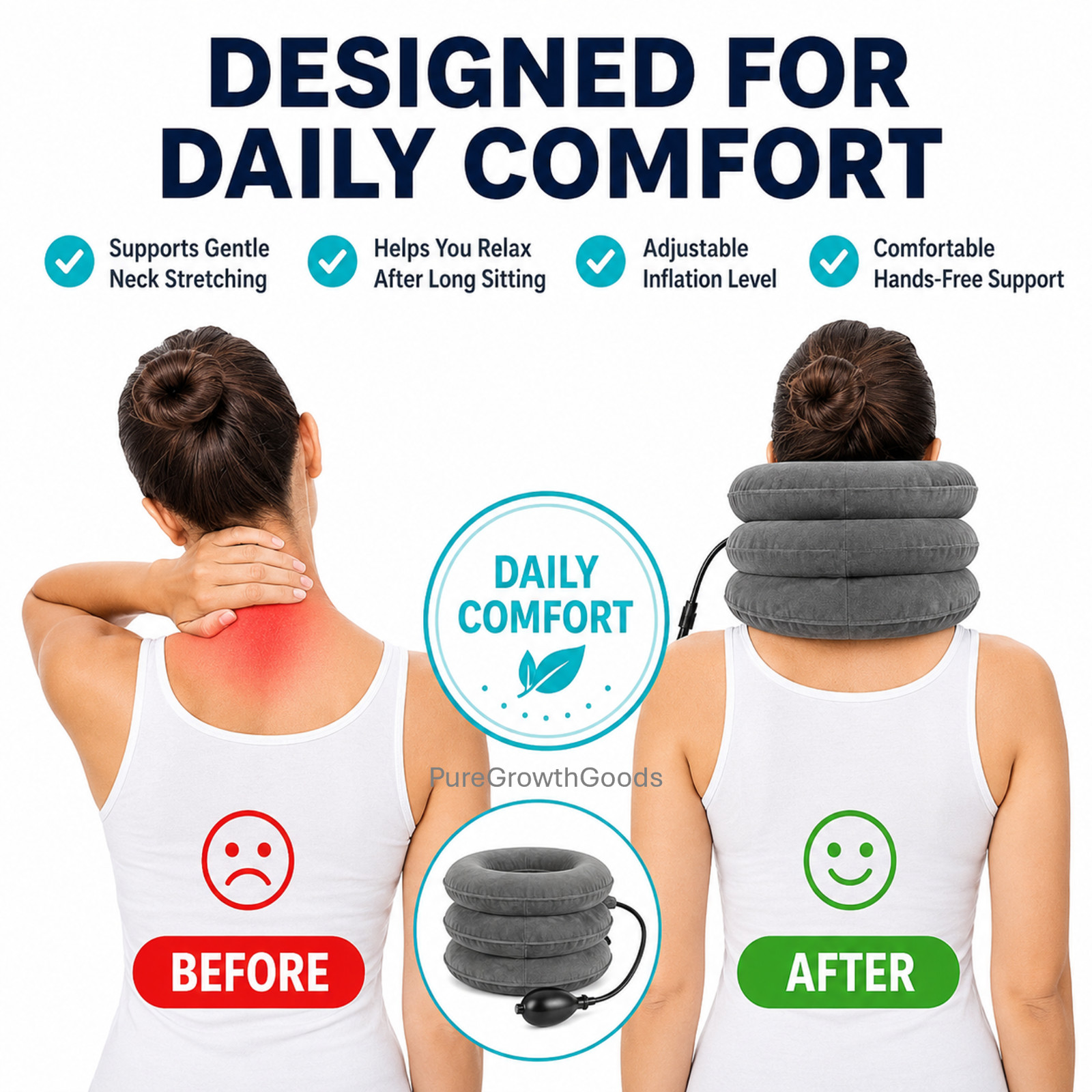 Neck Stretcher Cervical Traction Device Adjustable 3-Layer Neck Relaxer