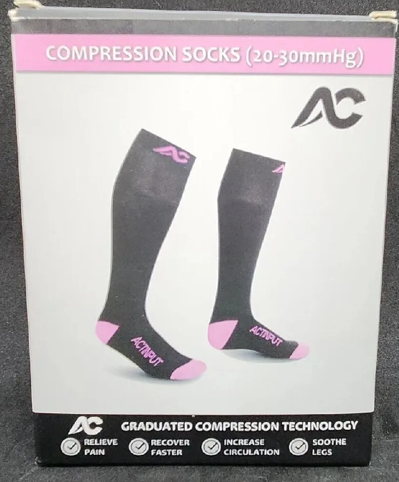 Compression Socks Black Light Pink 20-30mmhg Large Medical Running.new