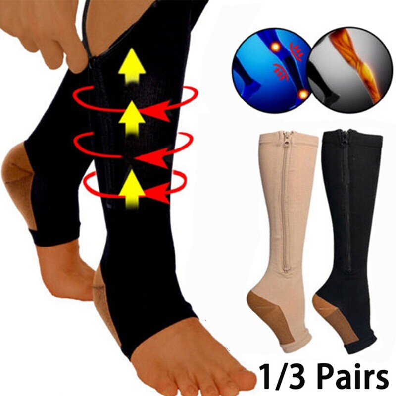 Copper Zipper Compression Socks Support Graduated Stockings Men Women 20-30mmHg
