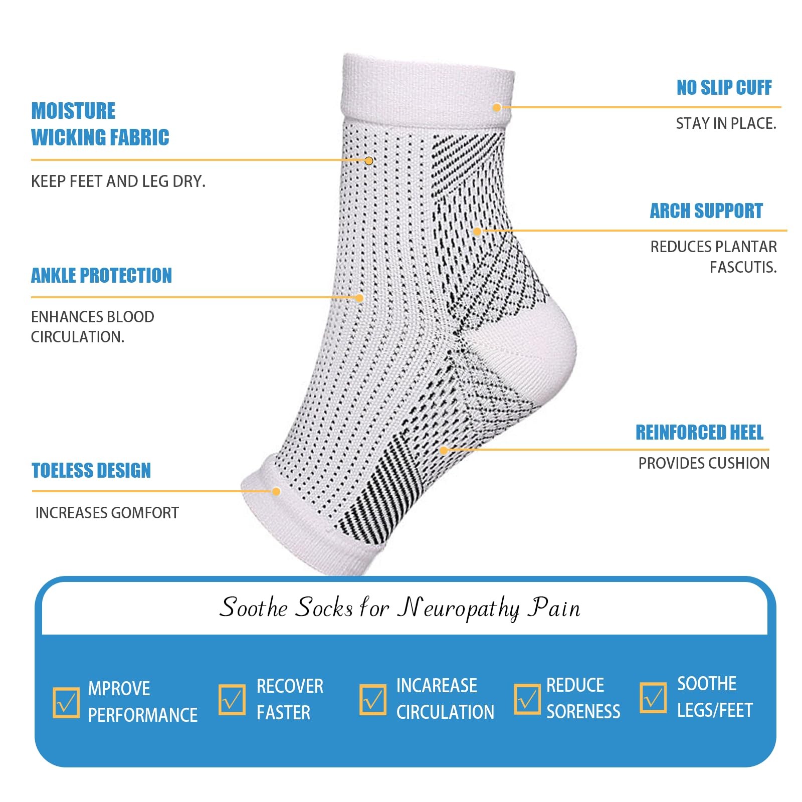 Neuropathy Socks for Women, 6Pairs L/XL, [‘White’, ‘Black’, ‘Red’, ‘Skin’]