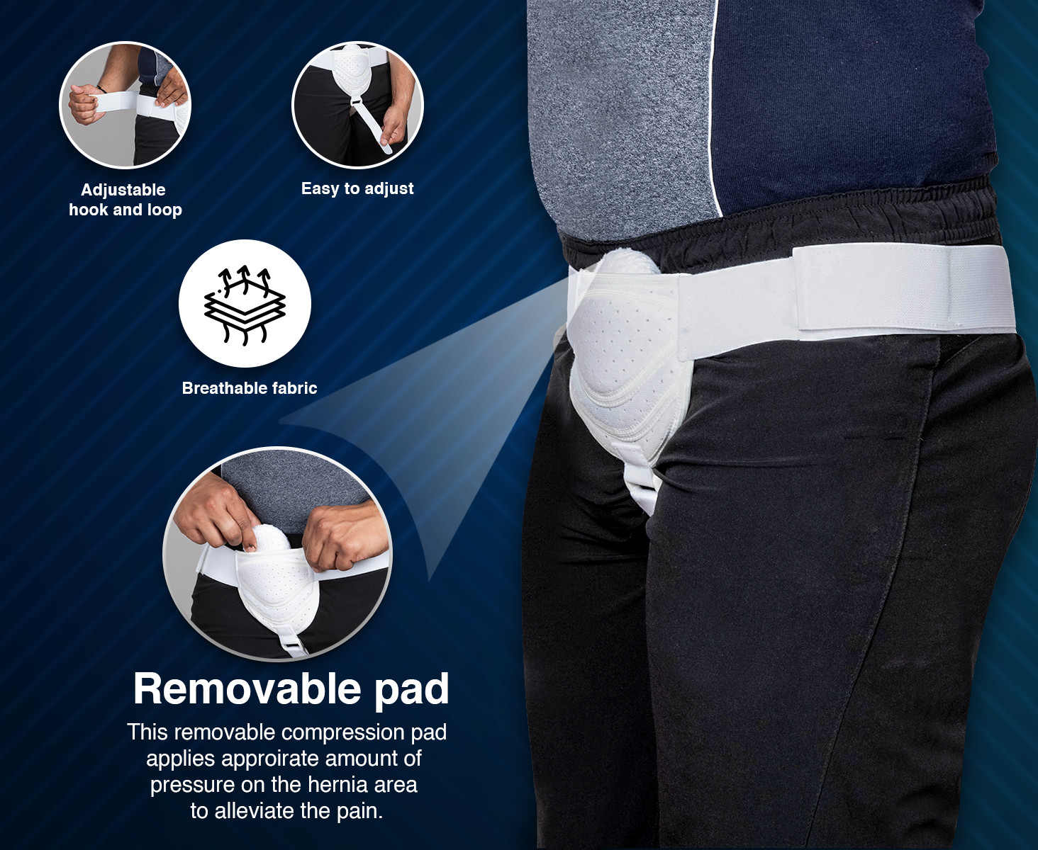 Inguinal Hernia Belt for Men & Women with Removable Compression INDIAN SELLER