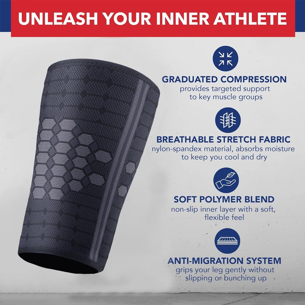 1 Pair Thigh Compression Sleeves – Quad & Hamstring Support for Running, Gym – I