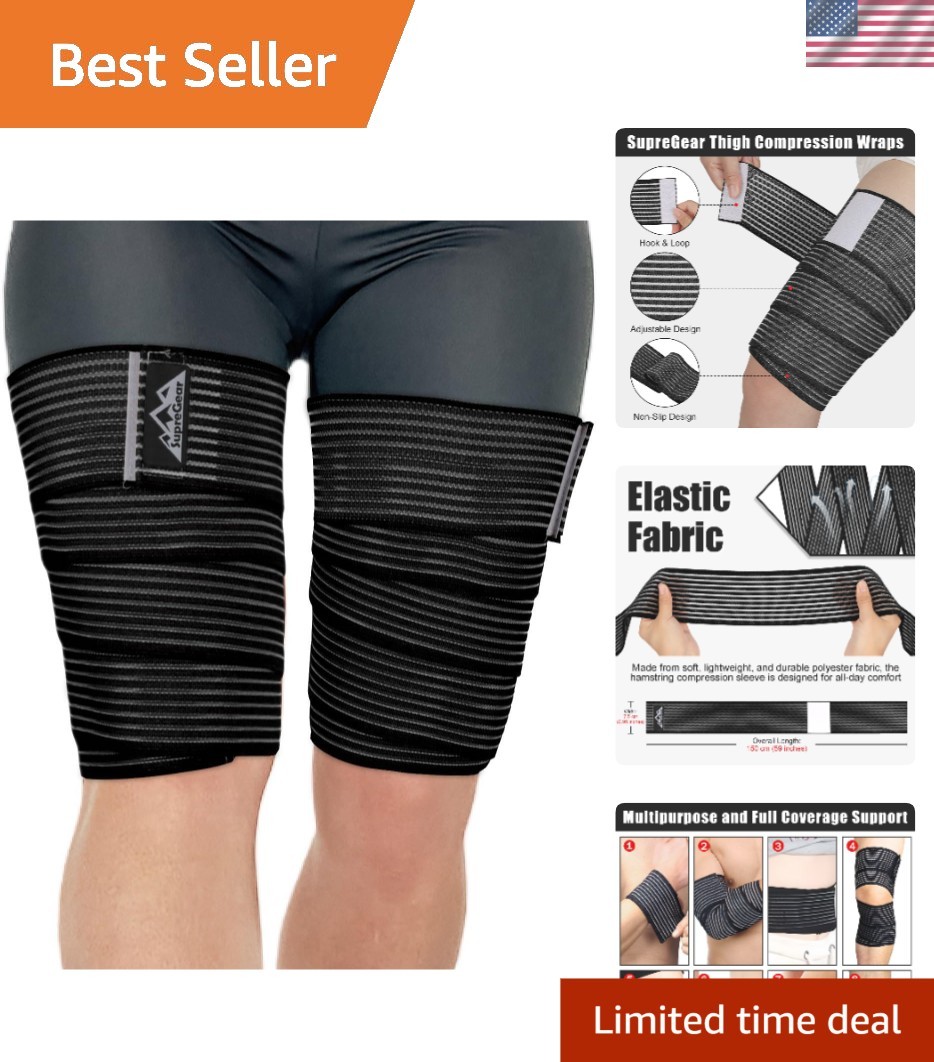 Elastic Thigh Support Sleeves – 2 Pack Black Compression Wraps for All-Day Use