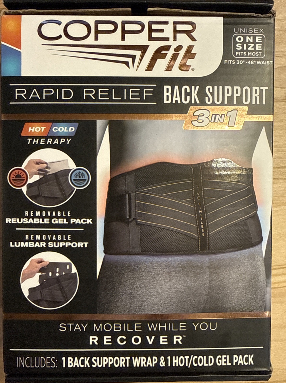 Copper Fit CFRRBK1SZ-001-OS Back Support Brace – Black