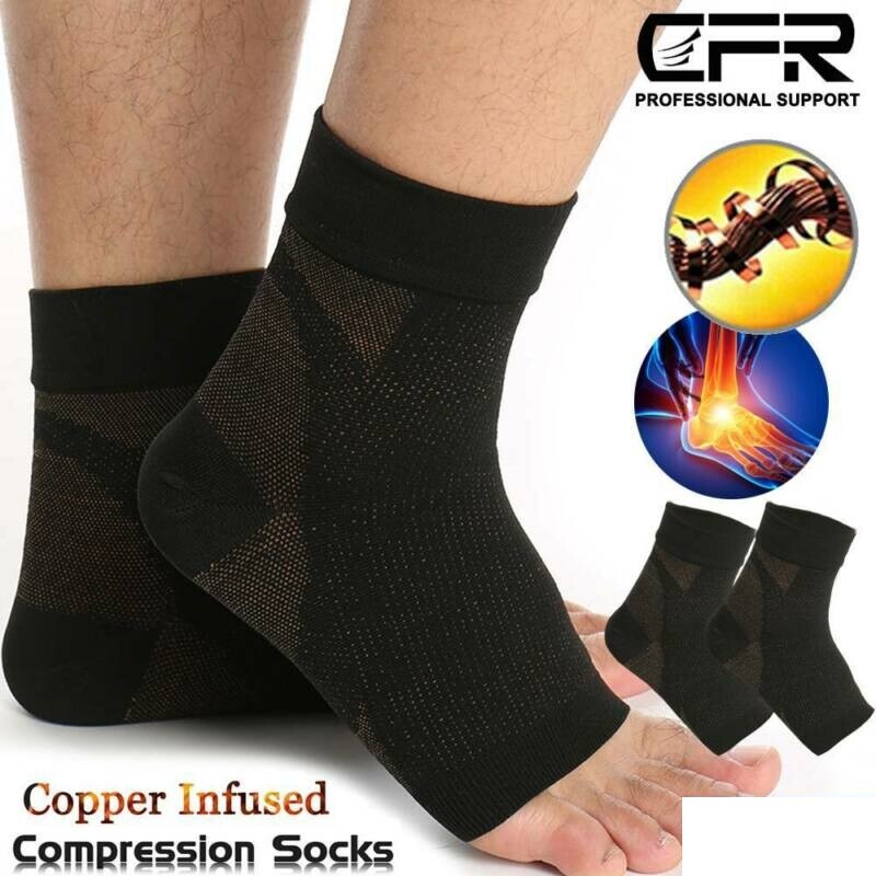 Copper Foot Sleeve Compression Ankle Wrap Support Socks Boots Circulation Brace