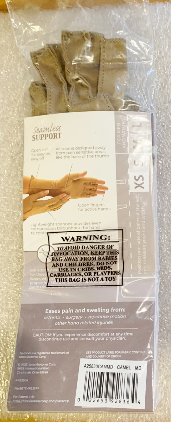 1 Pair S/CH Isotoner Therapeutic Open Finger Gloves Seamless Support-Latex Free