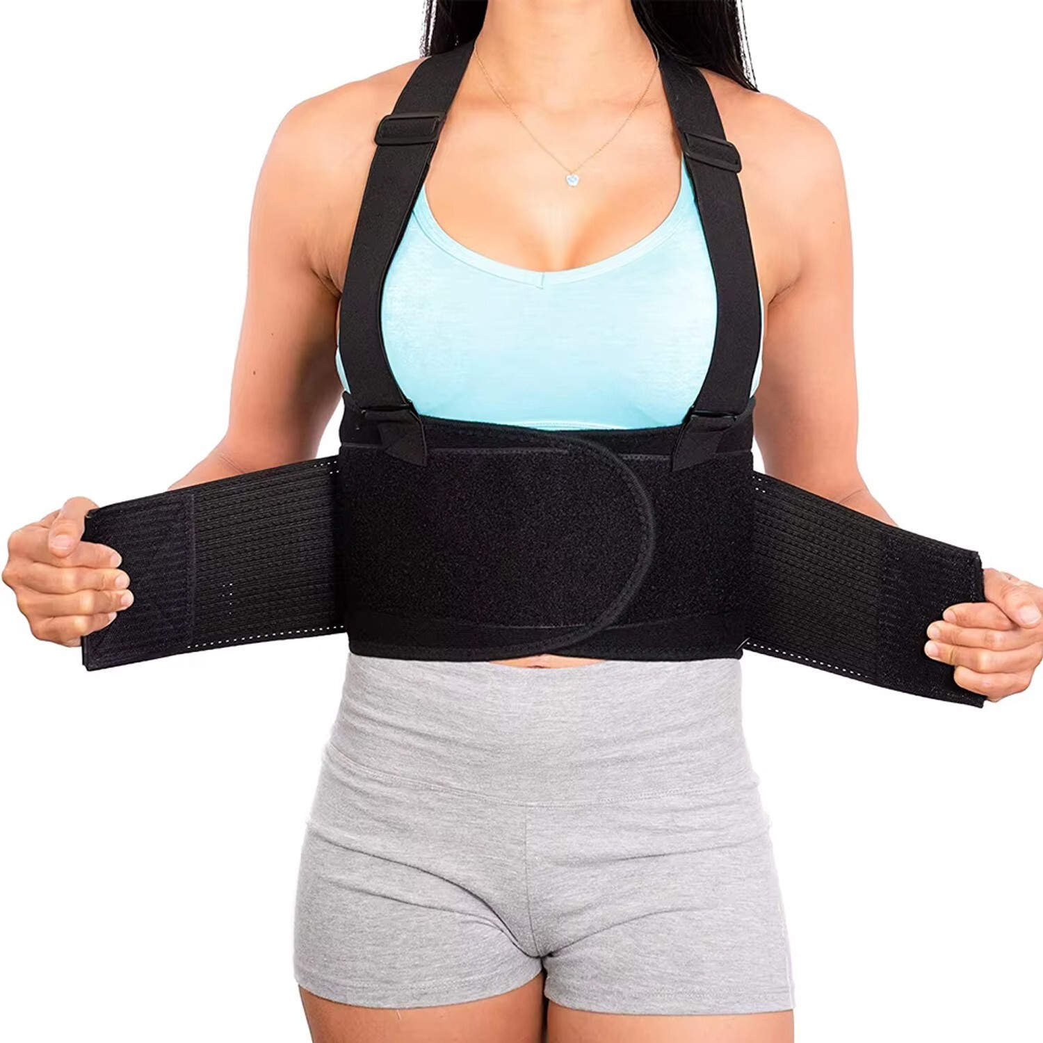 Working Lumbar Lower Back Brace Support Belt with Adjustable Shoulder Straps Men