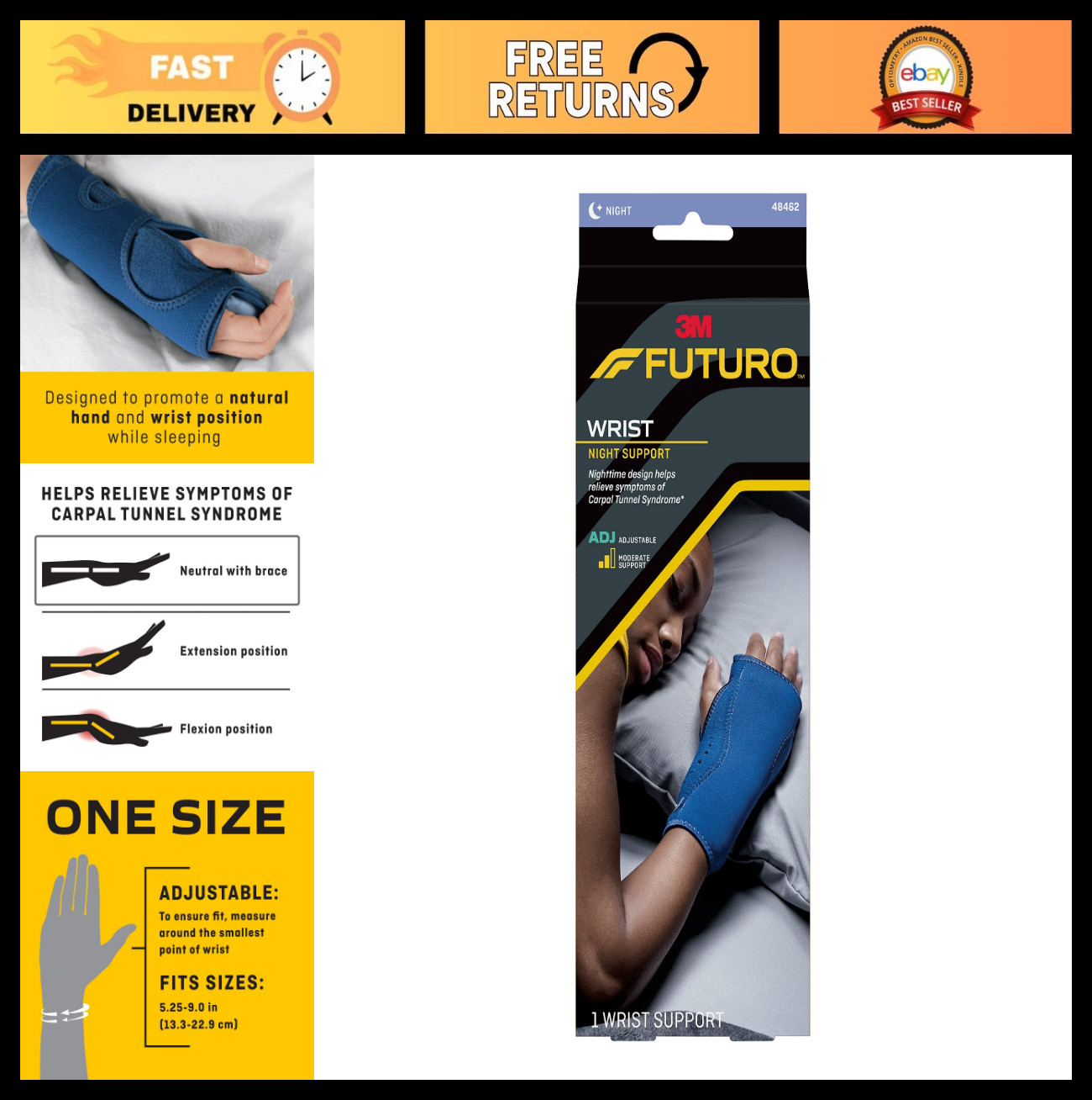 Adjustable Night Wrist Sleep Support Brace for Carpal Tunnel Relief & Comfort