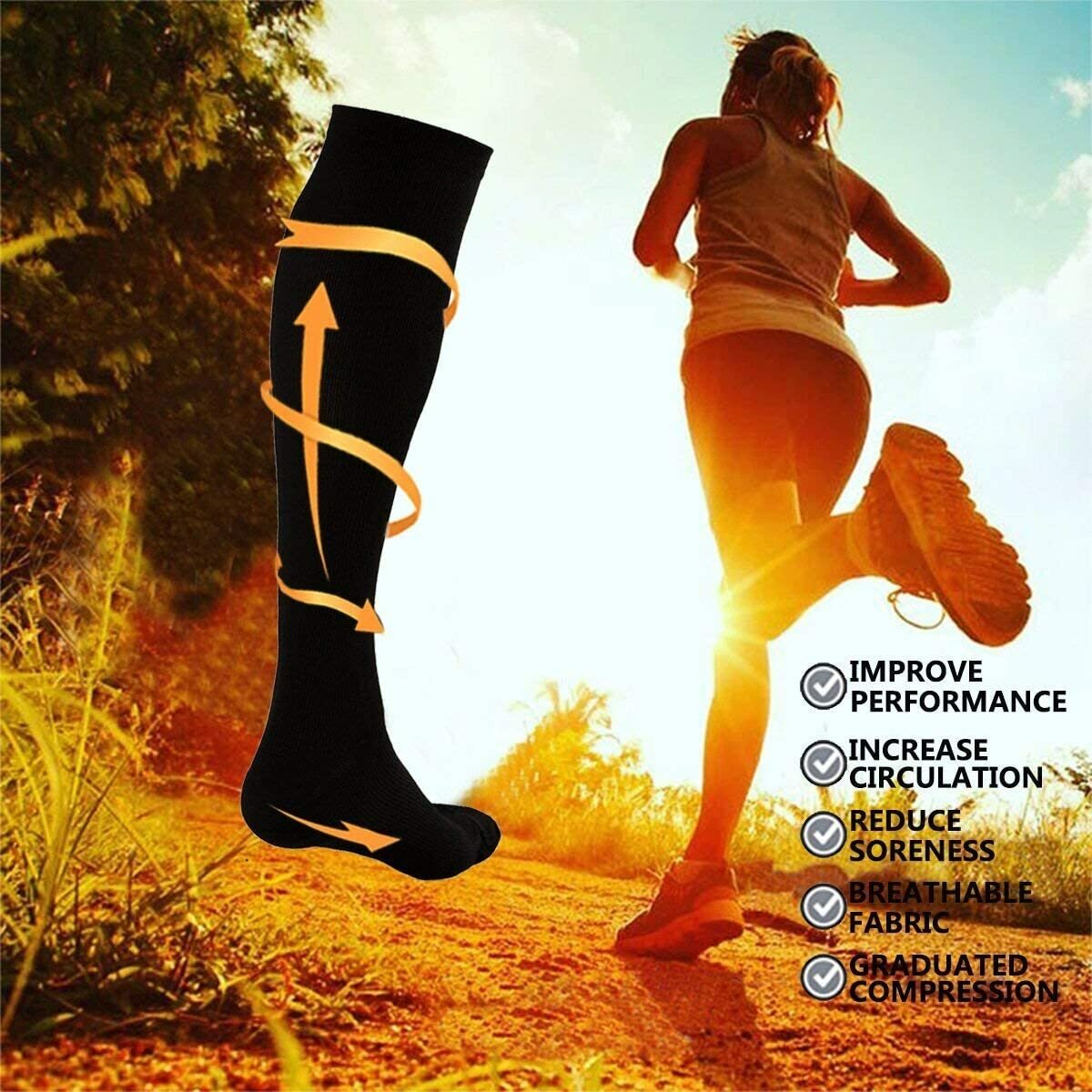 (6 Pairs) Compression X Socks Knee High 20-30 mmHg Graduated Mens Womens S-XL