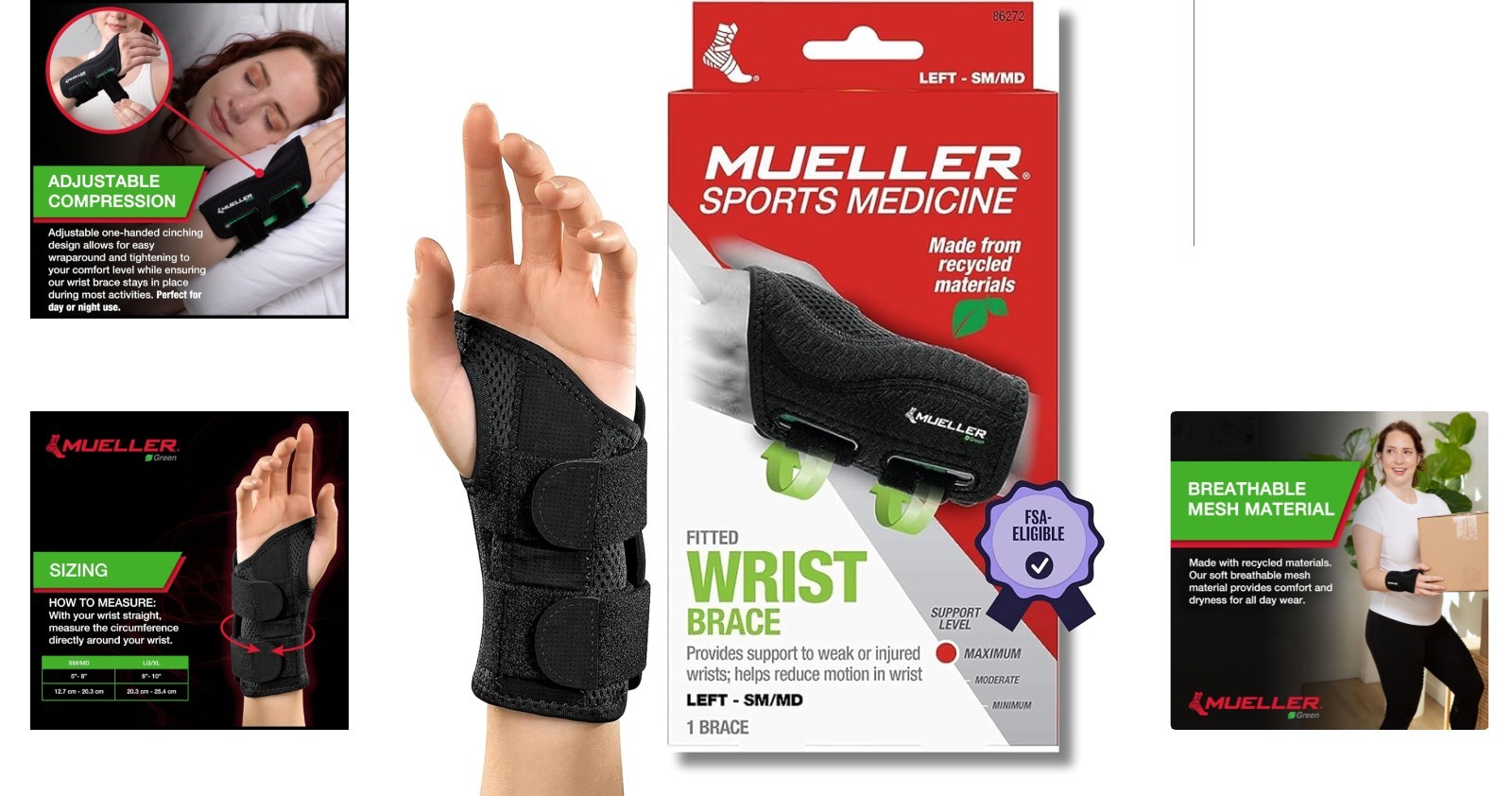 Adjustable Compression Wrist Brace for Carpal Tunnel & Arthritis, Black, S/M