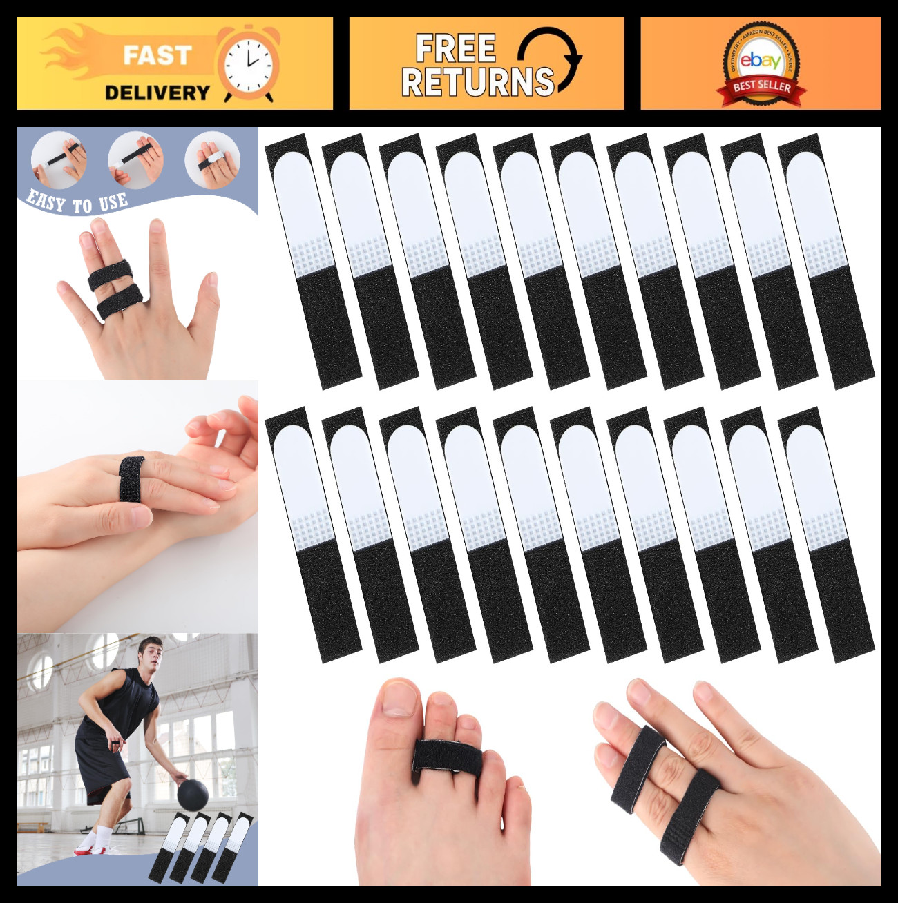 20 Pcs Adjustable Finger Buddy Tape Straps – Padded Wraps for Injured Fingers, W