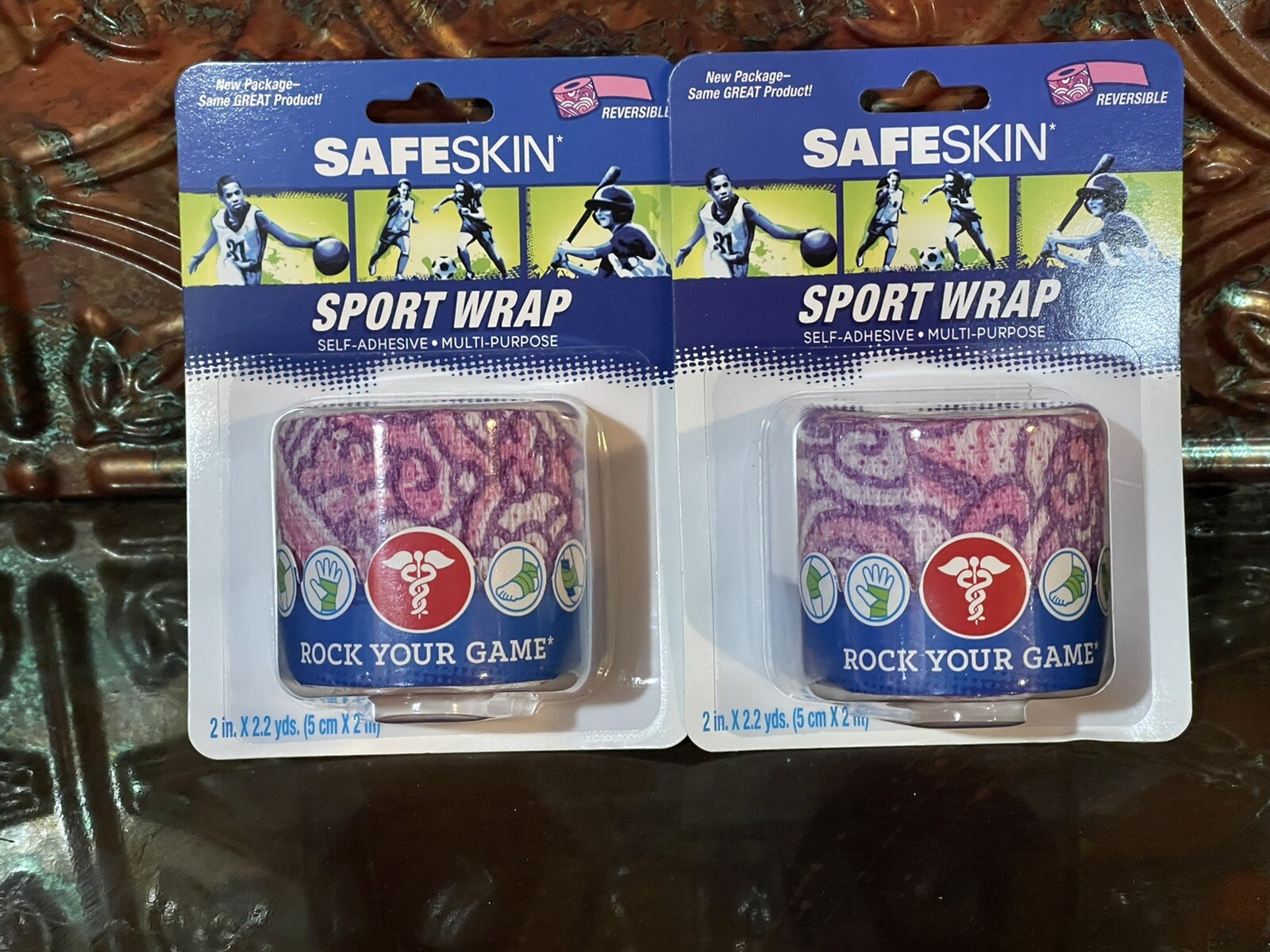 SAFESKIN Spirt Wrap, 2 Packages, 2.2 Yards Each, Pink & Purple, Self-Adhesive