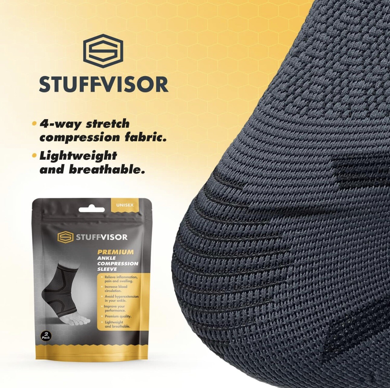 Stuffvisor Ankle & Foot Compression Sleeve, Socks for Maximum Support, Small 2PK