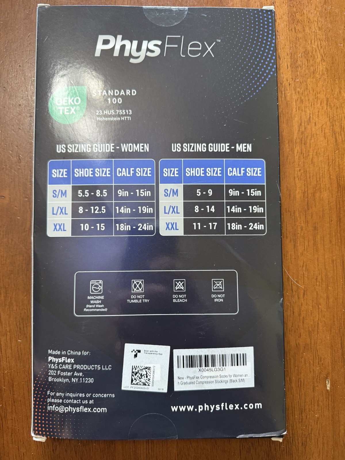 Phys Flex 20-30 mmHg Black Size S/M Compression Socks
