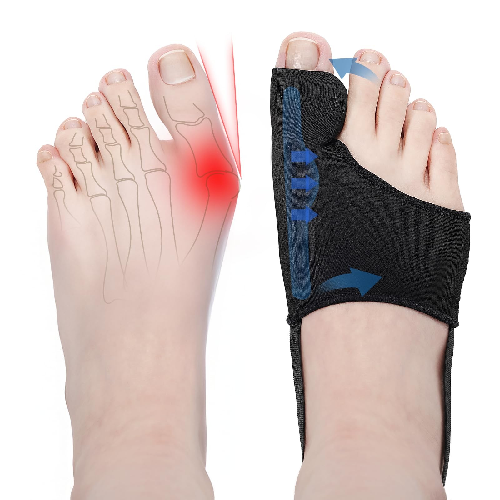 2 Pcs Bunion Corrector for Women & Men Big Toe One Size, Light Black