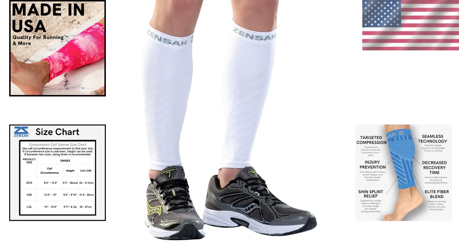 Compression Leg Sleeves – Shin Splint Relief, White, S-M