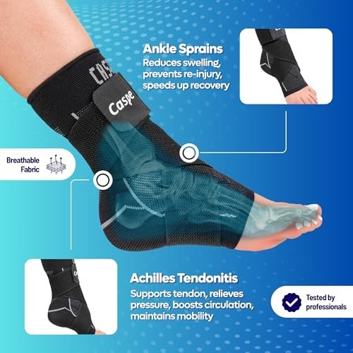 2 Pack Adjustable Ankle Brace for Men & Women, Compression Sleeve & Socks, Arch