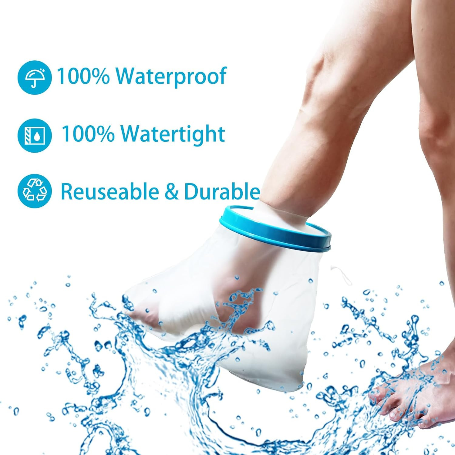 Waterproof Foot Cast Cover for Showering, Reusable Adult Foot Cast Protector, Ca