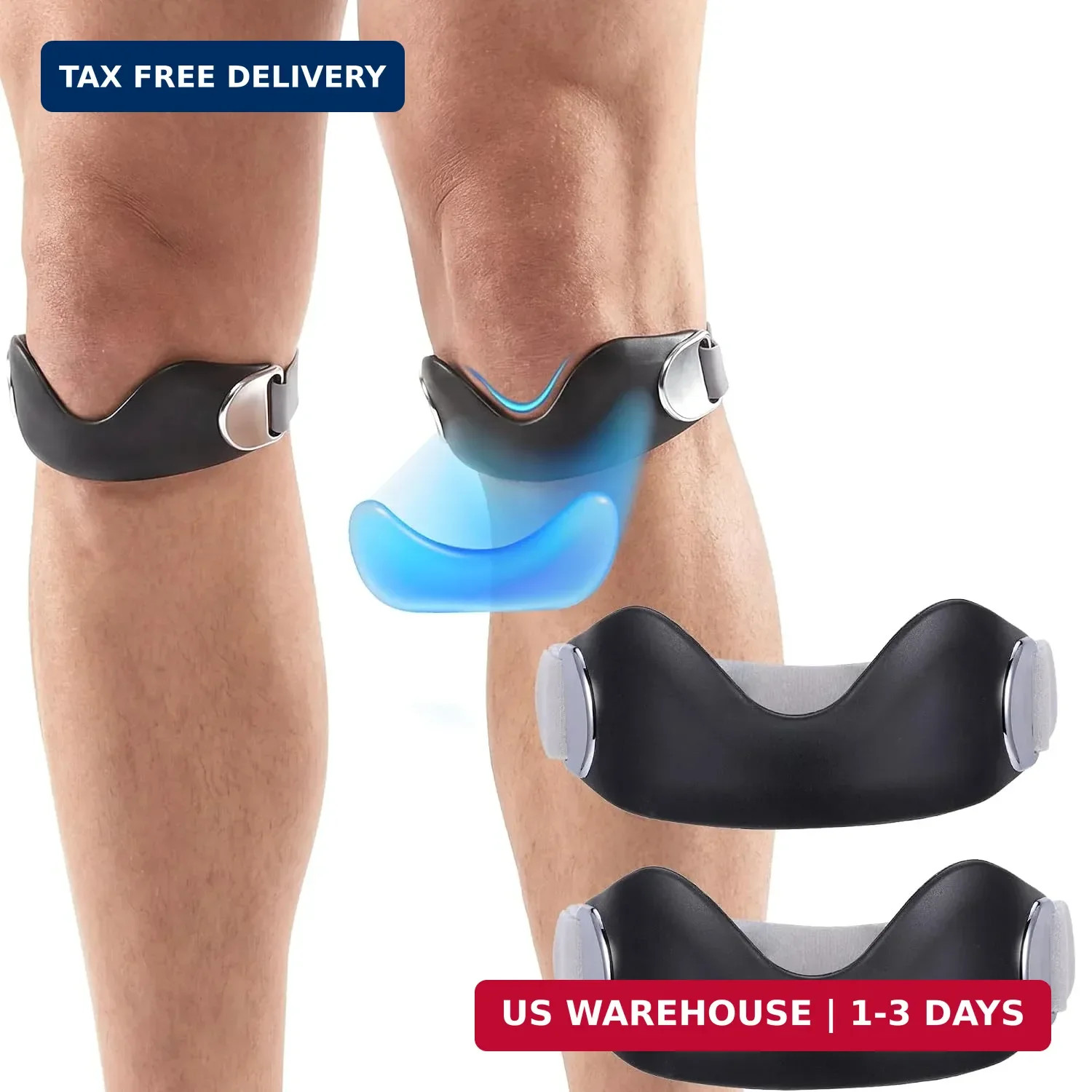 Silicone Patellar Tendon Support Strap 2 Pack, Knee Band for Sports Hiking, Socc