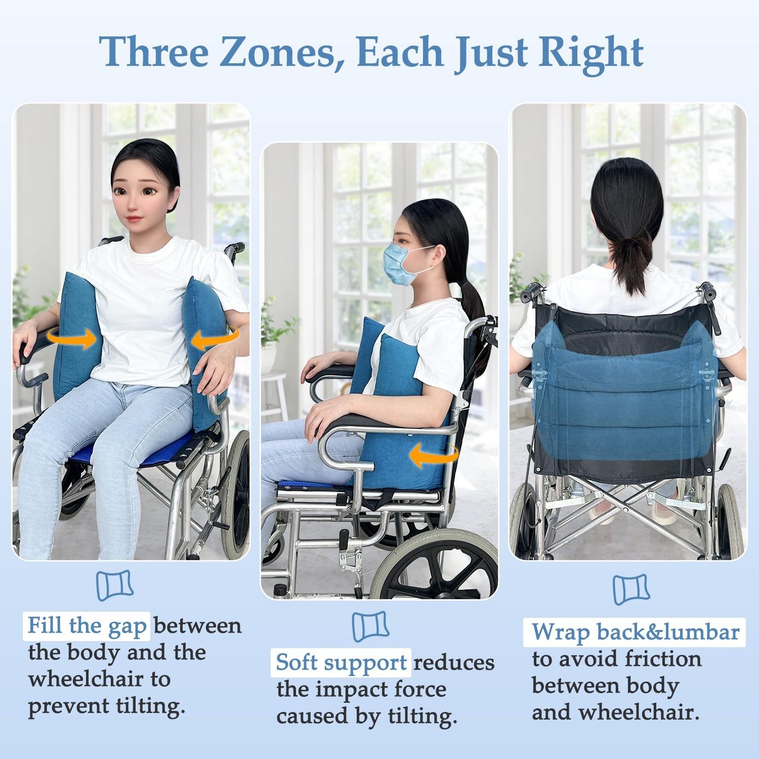KAVIL Lateral Support for Wheelchair Back Cushion Pressure Blue
