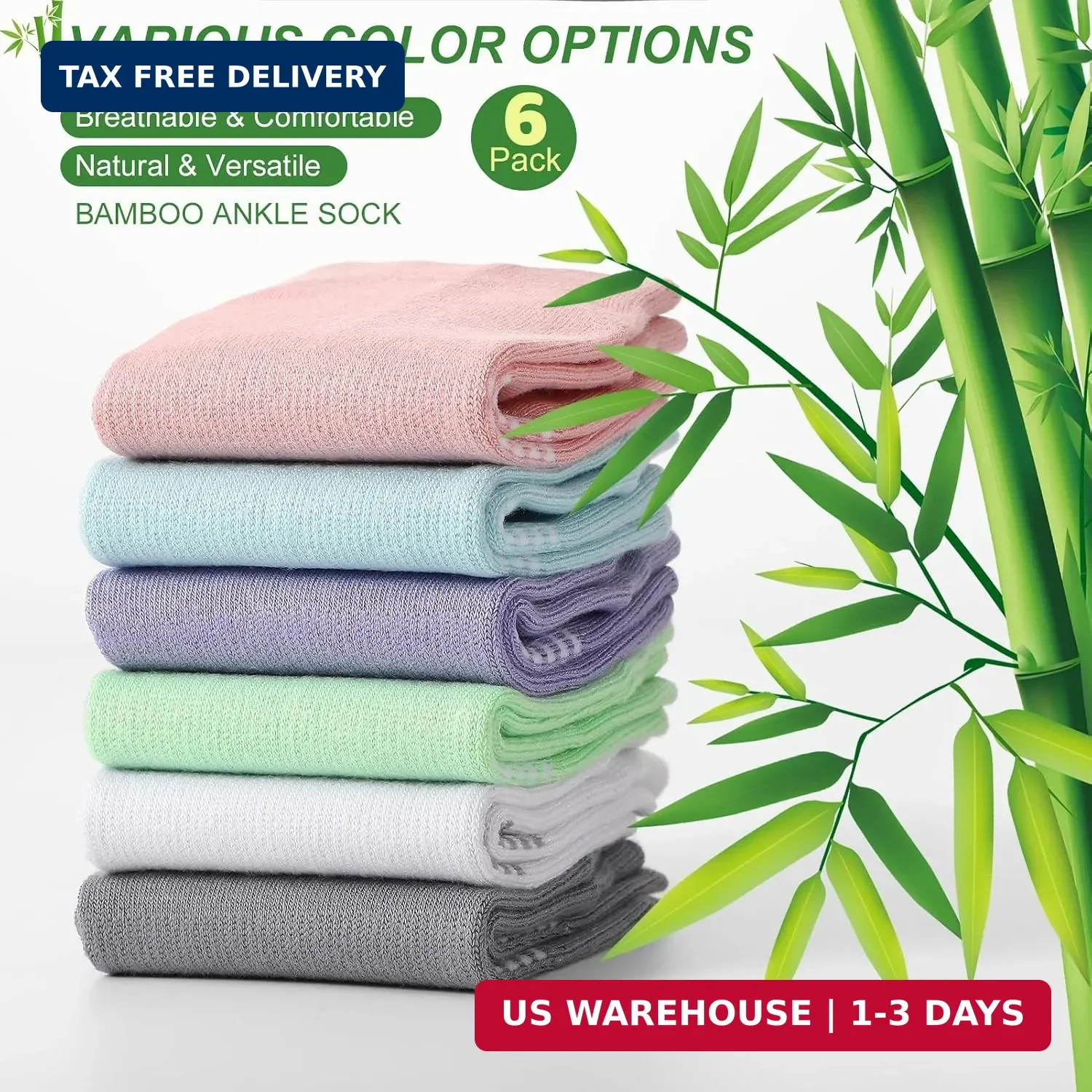 6 Pairs Thin Breathable Bamboo Ankle Socks for Women | Cooling Moisture Wicking