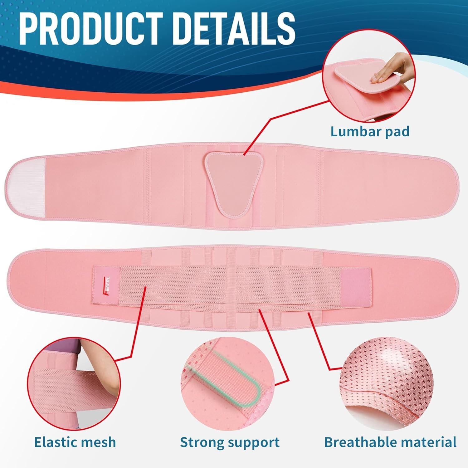 Lumbar Support Belt with Foam Pad, Pink – S/M