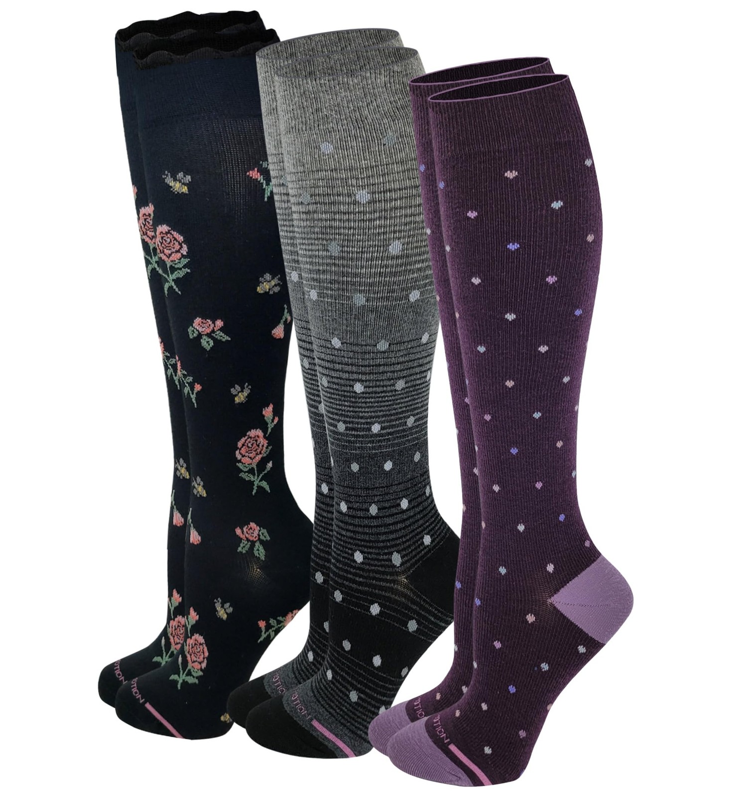 Dr Motion Womens Compression Knee High Socks 15-20 mmHg 3 Pairs
