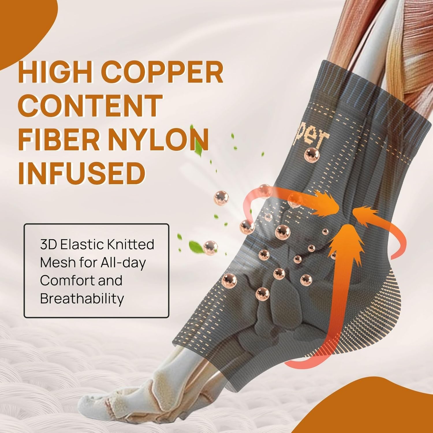 Ankle Compression Sleeve – Copper-Infused Support for Pain Relief (2 Pack)