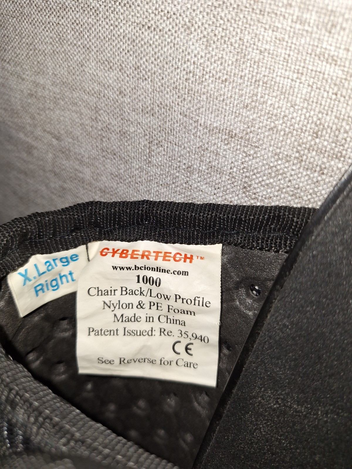 Cybertech 1000 Black Chair Back/Low Profile Support System- Size XL