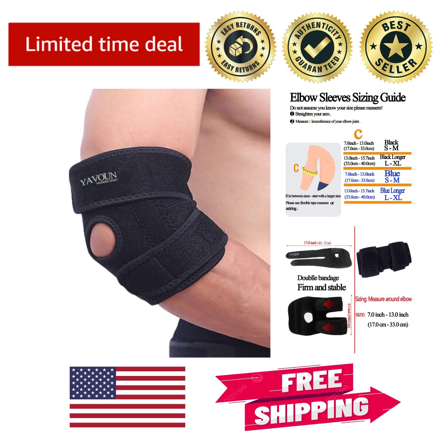Lightweight Adjustable Elbow Support for Arthritis, Tennis & Weight Lifting