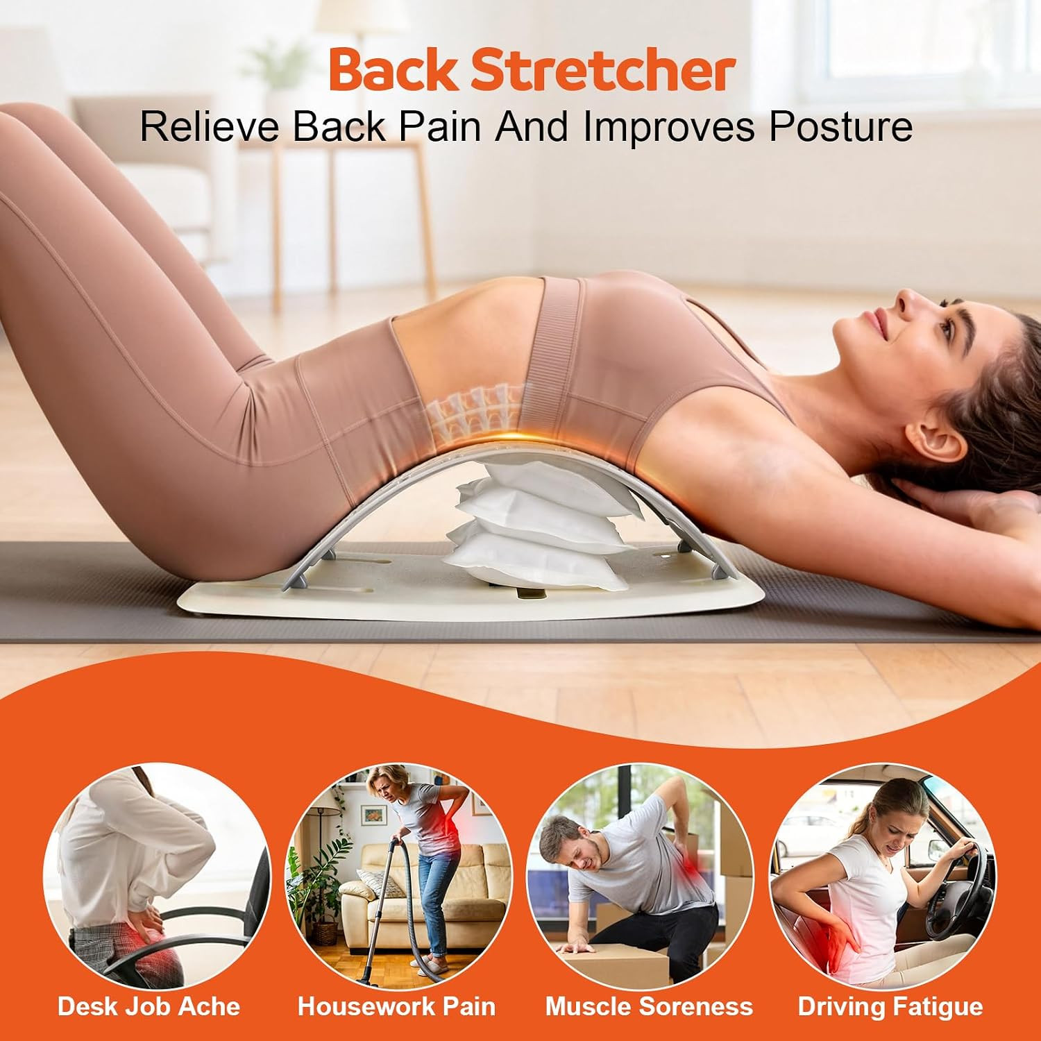 Inflatable Back Stretcher for Lower Back Pain Relief, Adjustable Airbag Lumbar T