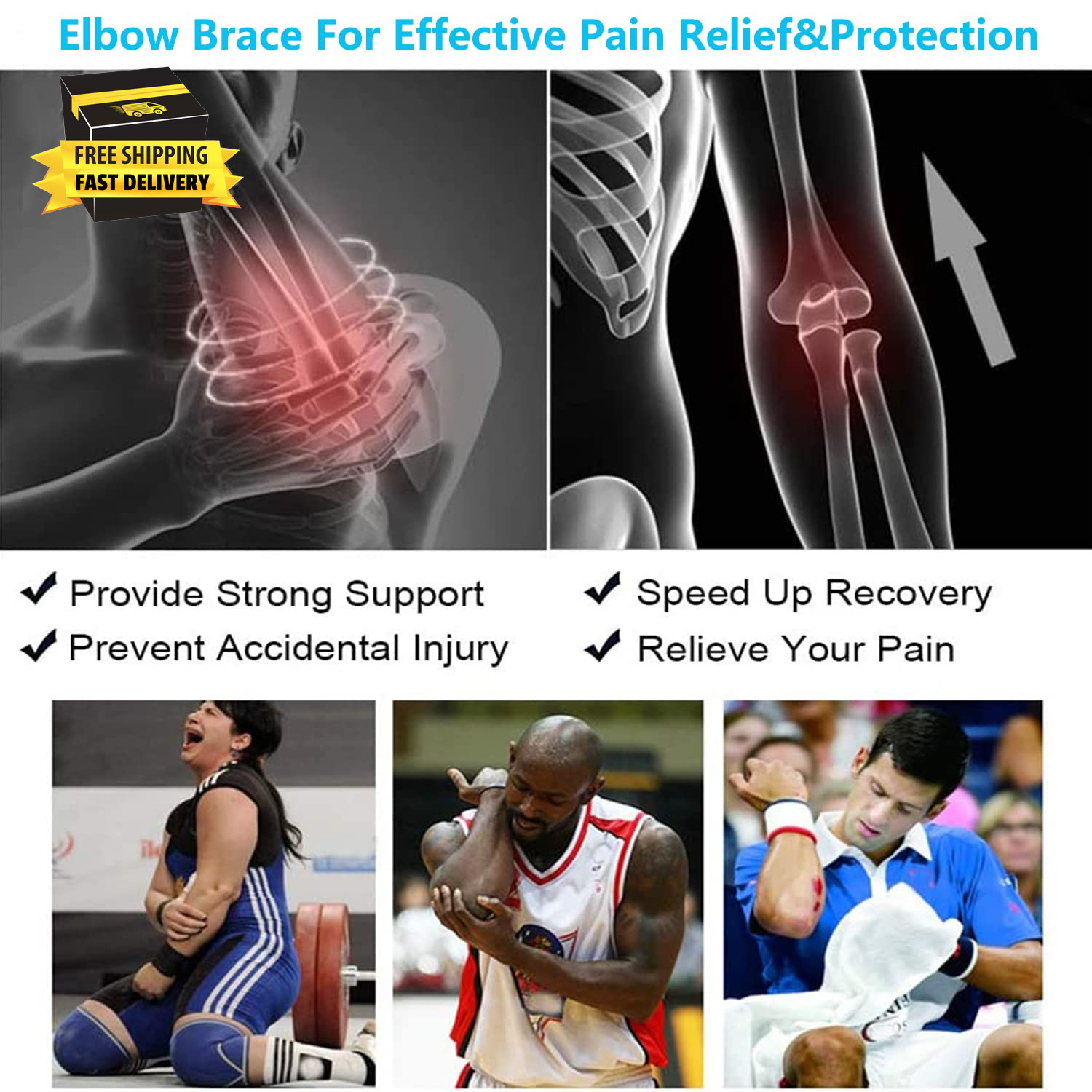 Adjustable Elbow Brace for Men & Women – Instant Pain Relief for Tennis Elbow, G