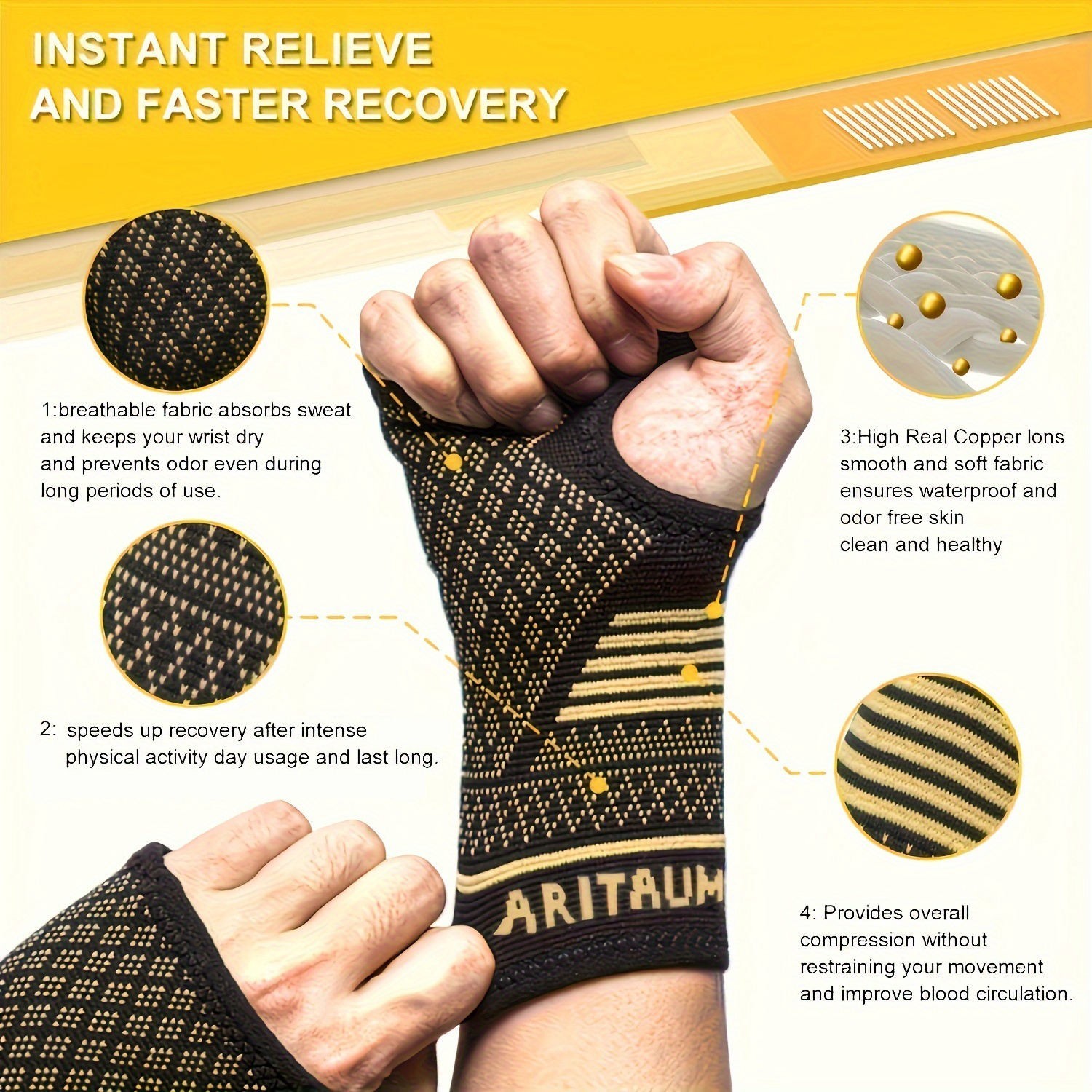 Copper Wrist Compression Sleeves Brace Support Pair Gym Sports Typing Arthritis