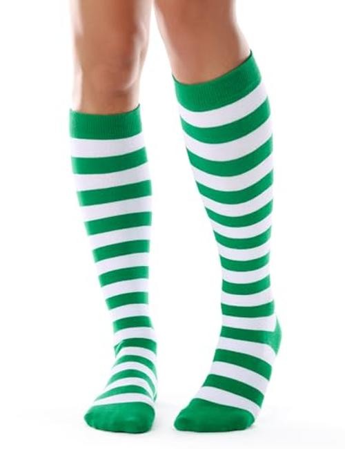 Women’s Knee High Socks Outdoor Sport One Size 1 Pack Green White Stripes