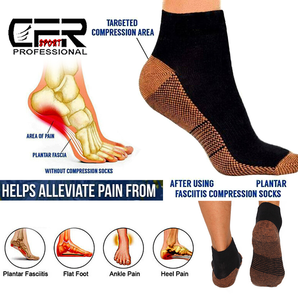 Copper Compression Socks Plantar Fasciitis Arch Ankle Running Support Men Women