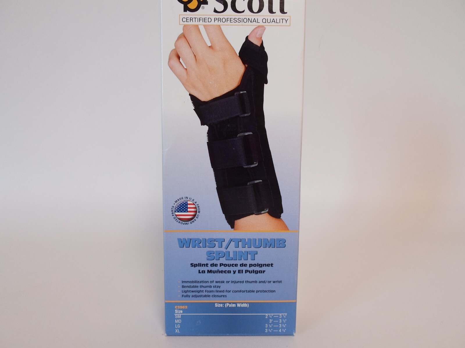 Scott Right Hand Small Wrist Splint Thumb Black Professional Grade2-3/4″ -3-1/4″
