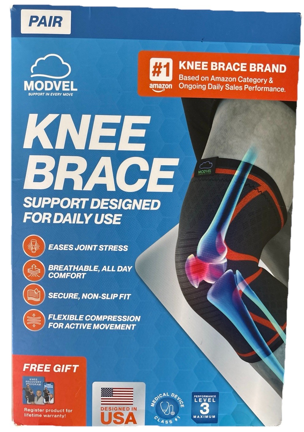 Modvel 2 Pack Knee Brace Size X-Large – Meniscus Tear Arthritis ACL – Open Box