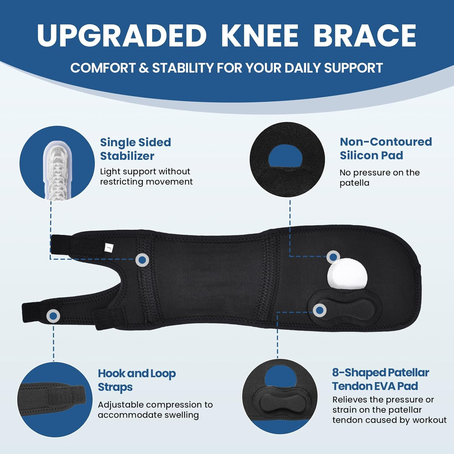 Knee Brace for Patellar Tendon, Adjustable Lightweight 1/2 Patellar Knee Support