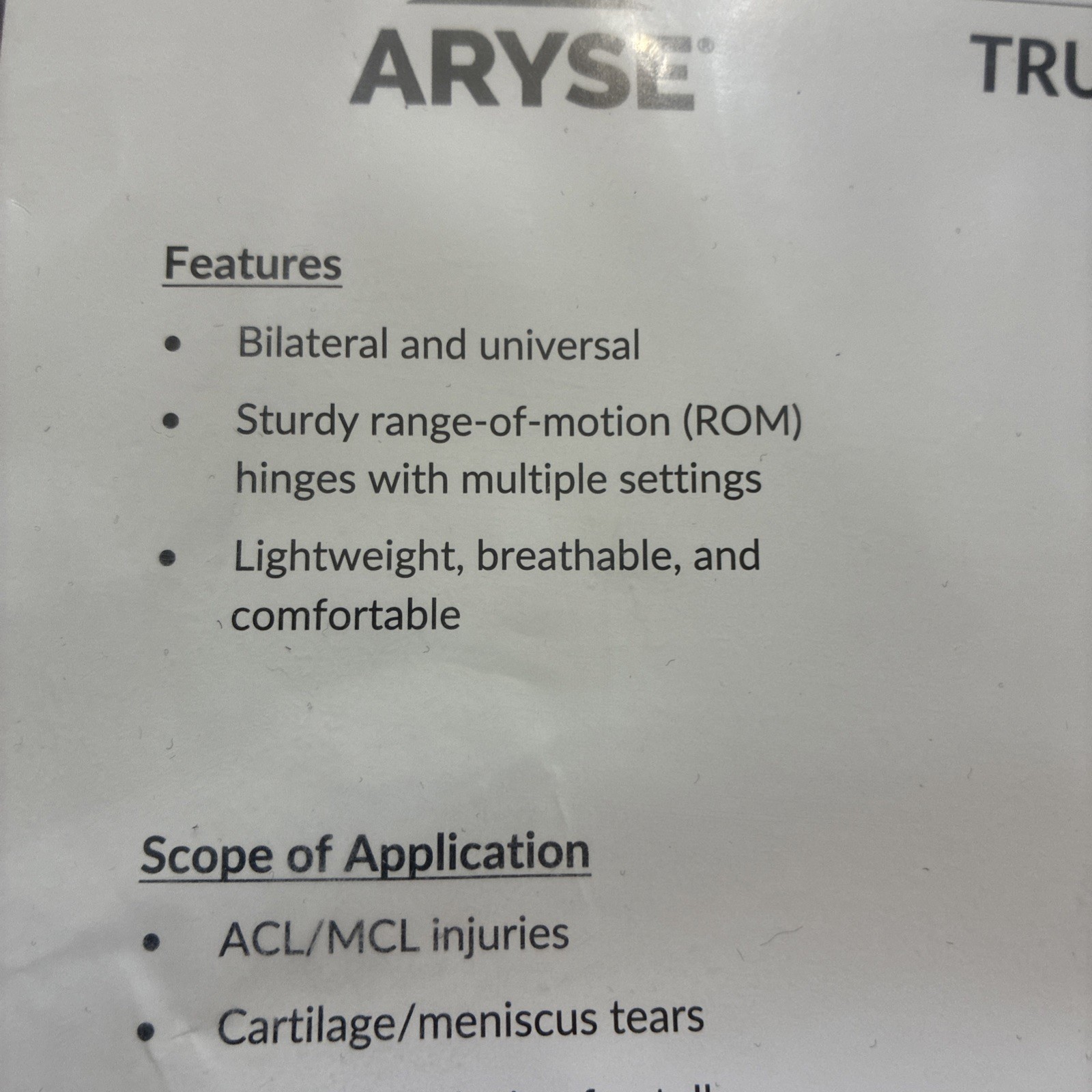 Aryse Tru-Range Knee Brace Universal ROM Knee Brace AY-32/33