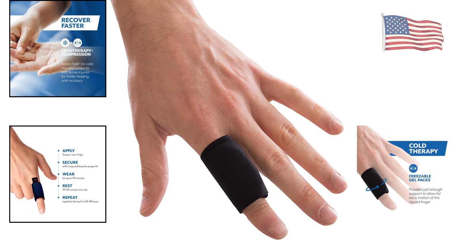 Supportive Finger Sleeve with Built-in Ice Pack for Strained or Sprained Fingers