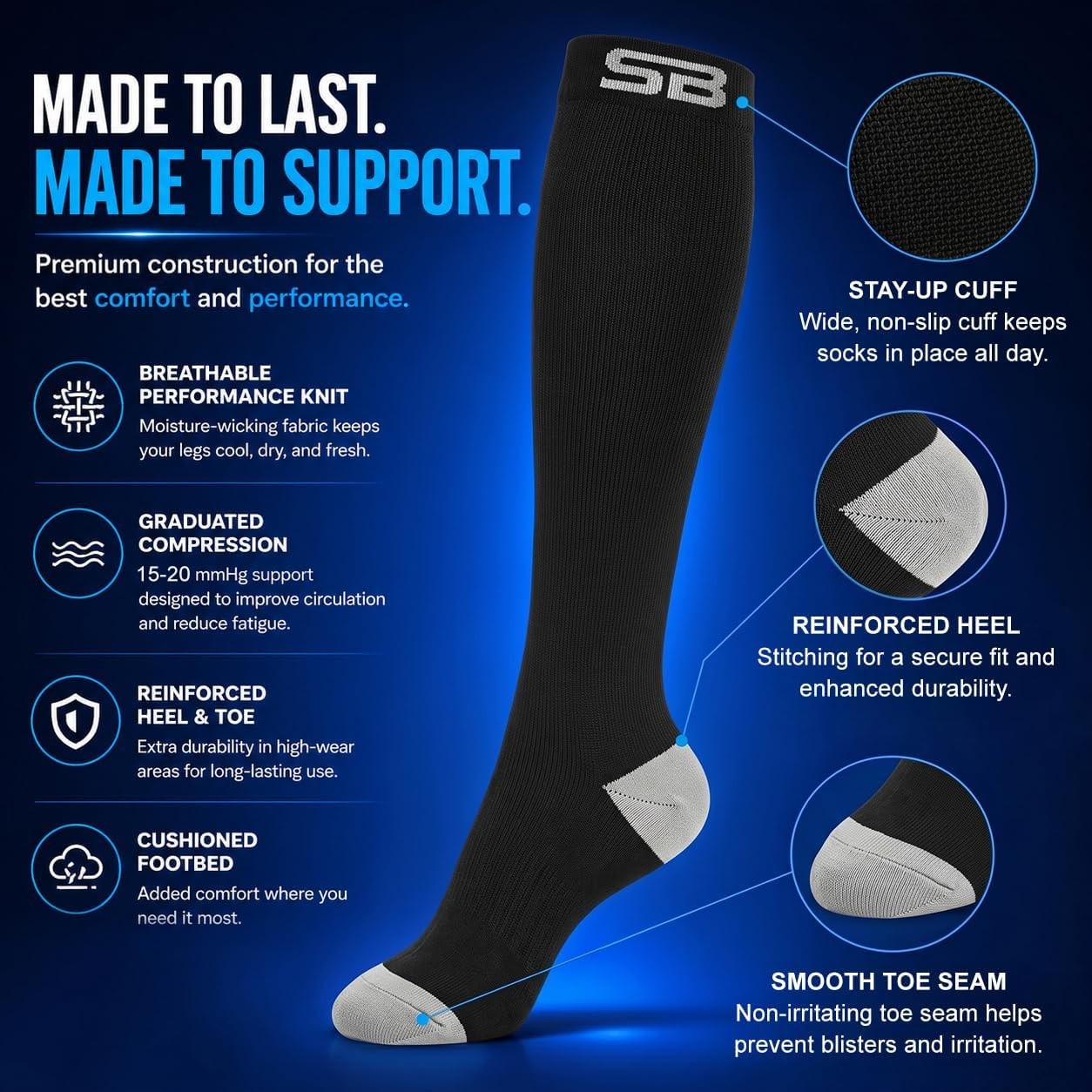 SB SOX 3-Pair Compression Socks for Men & Women (15-20mmHg) – Best Compressio…