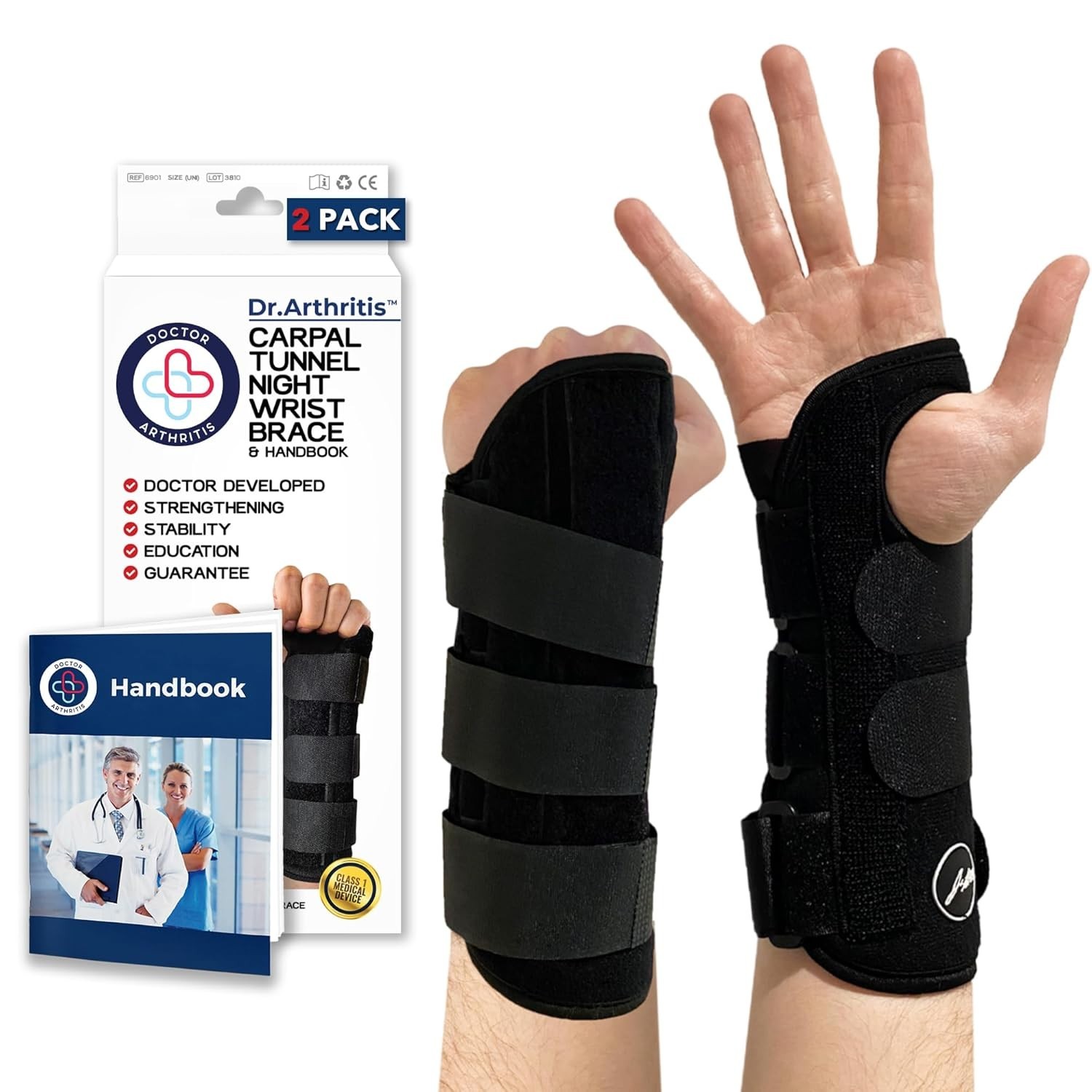 Breathable Adjustable Wrist Wrap for Carpal Tunnel – Includes Medical Handbook