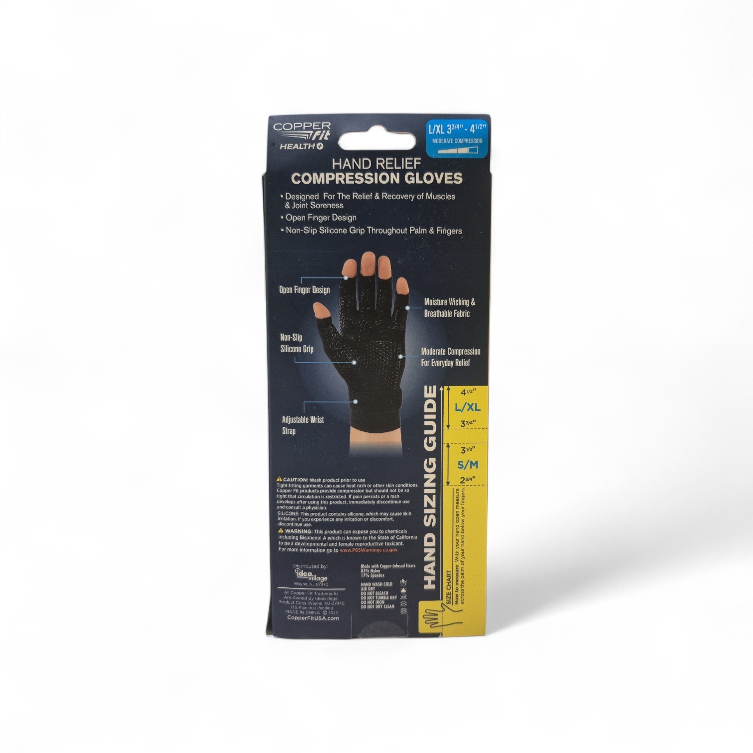 Copper Fit 1 Pair Compression Hand Relief Gloves Size L/XL Unisex Copper Infused