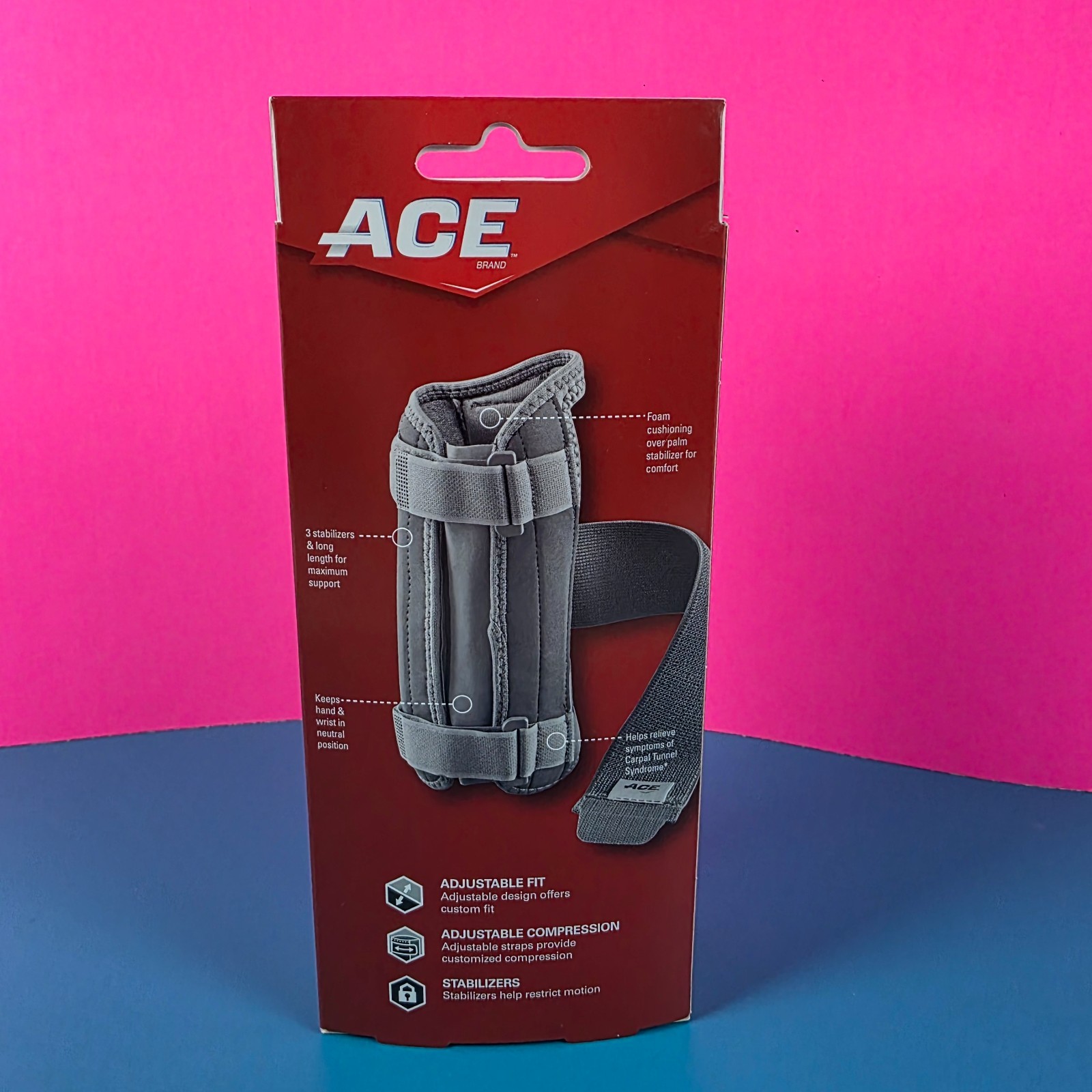 Carpal Tunnel Stabilizer Ace Adjustable Wrist Left Hand Firm Support Gray