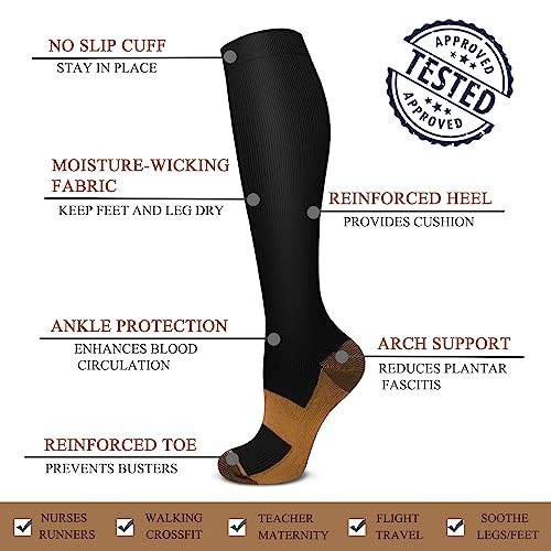 Copper Compression Socks Men & Women 4 Pairs,Best Large-X-Large A1 – Black