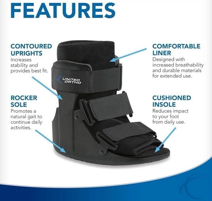United Ortho Short Cam Walker Fracture Boot Men’s Large Black Support Brace