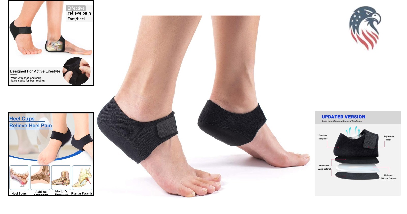 Heel Cups Compatible with Shoes for Plantar Fasciitis Heel Pain Support Cushions