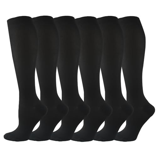6 Pairs Compression Socks for Women and Men Circulation, 20 Small-Medium Black