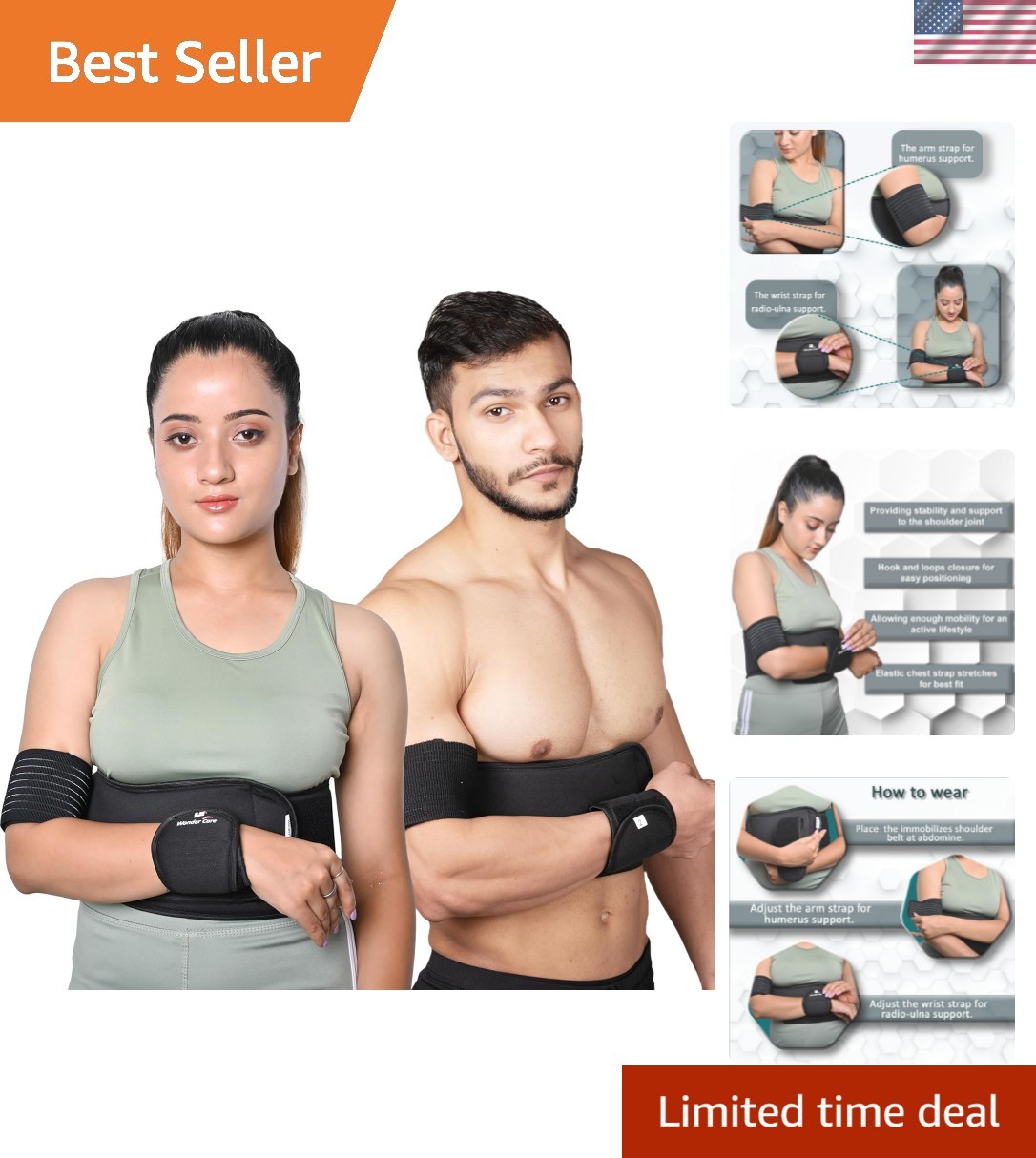 Left Right Shoulder Immobilizer Arm Sling Elastic Brace for Clavicle Collar B…