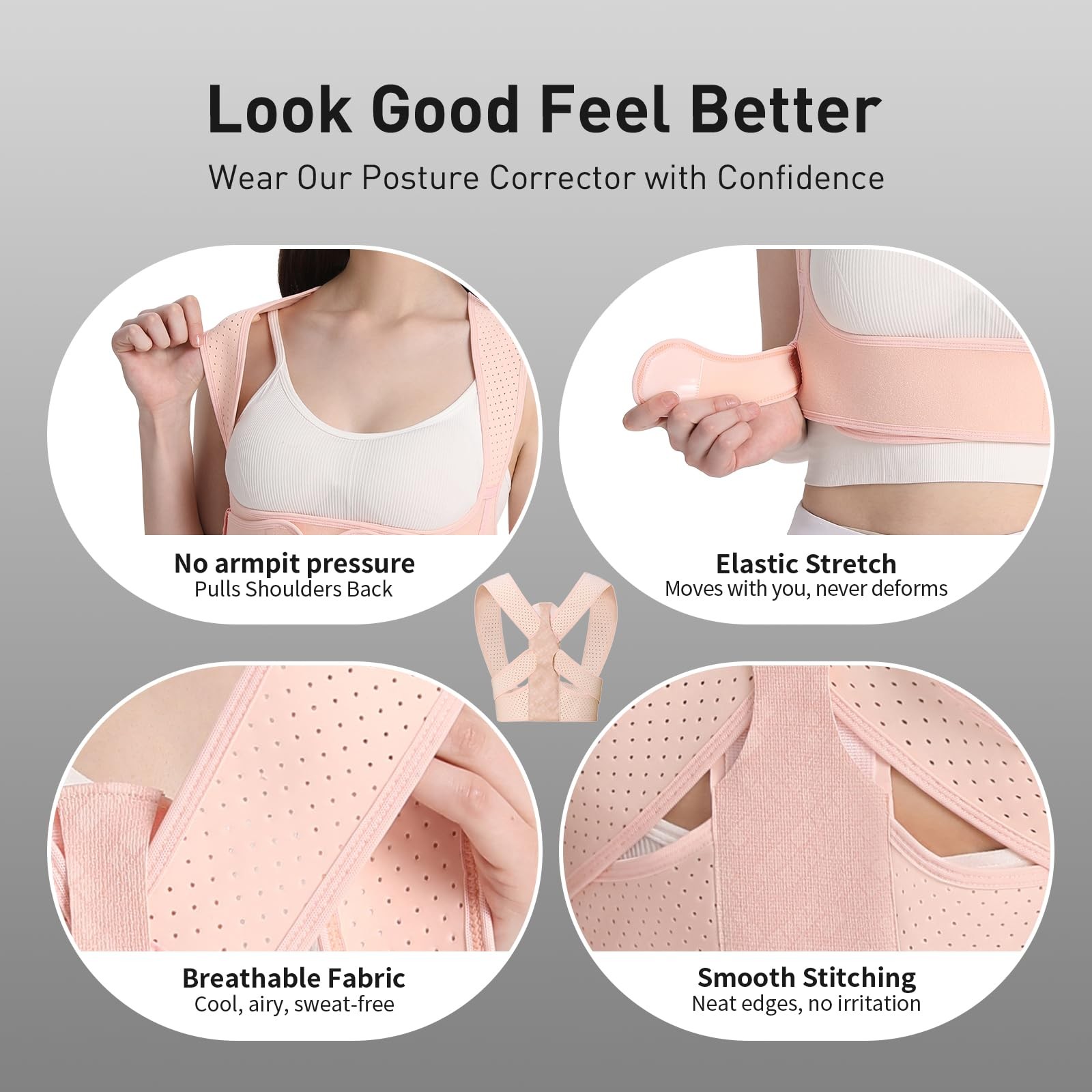 WNIEYO Back Brace Posture Corrector for Women Shoulder Straightener M/L, Pink